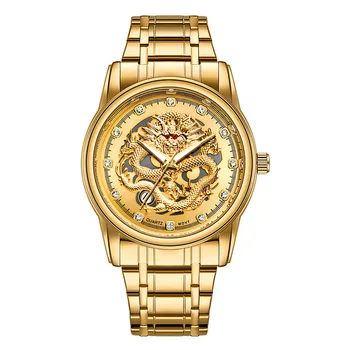 Марка Wlisth, Мъжки луксозни Кварцови часовници, Луксозни часовници със Златен Дракон, Часовник с метална каишка, водоустойчив часовници