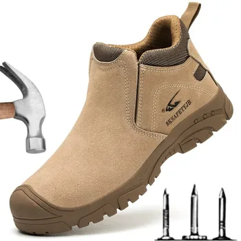 Нова мъжки обувки за защита на труда, Дишаща Нескользящая Работна обувки за едър рогат добитък, Защита от удари, пробиви и Маслостойкость