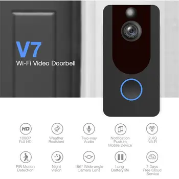 V7 Hd 1080p Smart WiFi Видео звънчева Камера Визуален Домофонна система за Нощно Виждане ПР Звънец Безжична Камера за Сигурност за Дома