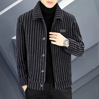 2022 ново, модерно есенно-зимно мъжко палто, вълнена, удебелена къса вълнена сако с ревери в корейски стил със златен хорьком