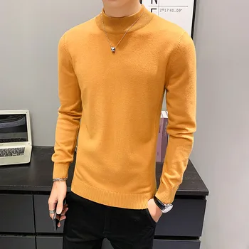 2021 есенно-зимния мъжки модерен случайни вълнен пуловер ярки цветове, с полувысоким деколте, вязаная долна риза, мъжки обикновен пуловер