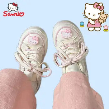 Sanrio Hellokitty/ Бели Обувки; Летни Обувки с Шарени Хубаво Коте и Котка; Кавайные Маратонки За Момичета; Дишащи Обувки За Кънки на Платформата