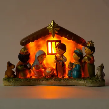 Ясла Малкия Исус Коледа Кошче Фигурки, Определени За Коледната Сцена Статуя Миниатюри Украшение На Църквата Коледен Подарък Декорация На Дома