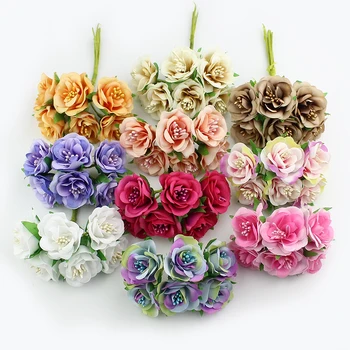 HUADODO 3 см Изкуствени Тичинки от рози цветен Букет копринени цветя За Бележки Сватбен Декоративен Венец DIY 60 бр./лот
