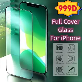 999D Пълно Защитно стъкло За iPhone 14 13 12 11 Pro Max Закалено Защитно фолио за iPhone 14 Plus XR XS X Mini MAX