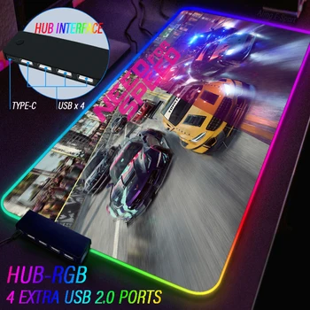 NFS Индивидуални Need For Speed Нажежен Подложка За Мишка, Промяна на Цвета RGB Плат Игрална Маса Мат USB Хъб Разширение С 4 Порта Килим