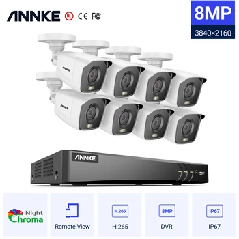 ANNKE 4K Ultra FHD Пълноцветен Система за Видеонаблюдение 8CH 8MP H. 265 DVR С 8-Мегапикселова Външни Всепогодными Камери за Видеонаблюдение