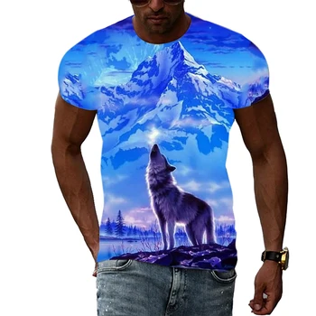 Лятна Нова Тенденция Cool Лагер Wolf Случайни Вкус 3D Самоличността на Хип-хоп Стил Harajuku Печат С Къс ръкав И Кръгло Деколте Мъжки Тениски