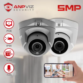 Anpviz 5MP POE IP Камера За Помещения Мини Куполна Система за Видеонаблюдение Аудио Вграден Микрофон H. 265 Danale App Съвместимост с Hikvision