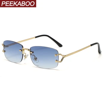 Peekaboo квадратни слънчеви очила за мъже полуметаллические синезеленые без рамки дамски модни слънчеви очила без рамки за жени uv400 директен доставка