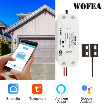 Wofea Sasha Умен WIFI 2,4 G Контролер за отваряне на гаражни врати, Разкриваща и плик с помощта на приложението за телефона, Не се нуждаят от хъб, който е Съвместим с Alexa и Google Home