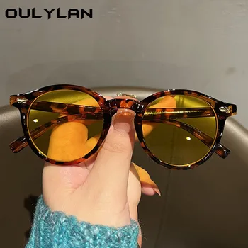 Oulylan Модни Кръгли Слънчеви Очила за Жени и Мъже, Луксозни Маркови Дизайнерски Малки Слънчеви Очила, Дамски Реколта Жълти Очила, Нюанси UV400