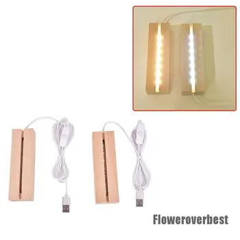 Дървена Led Лампа Основа Буковая Ивица USB Кабел Превключвател лека нощ 3D Led Нощна Лампа Основа Дълго Акрилни САМ Дървени База Лампи 150 мм