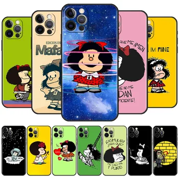 Калъф За телефон Apple iPhone 13 12 11 Pro Max MIni X XR XS 7 8 Plus 6 6S 5 SE 2020 Черен Калъф Силиконова Обвивка Карикатура Mafalda Cas