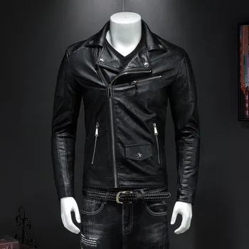 Горещо ! Висококачествени нови пролетни модни кожени якета за мъже, маркови мотоциклетни кожени якета с черепа M-5XL