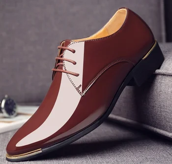 Есенно-пролетно нова мъжки висококачествени обувки от лачена кожа, мъжка мода обувки, размер 38-47, черни кожени меки мъжки модел обувки