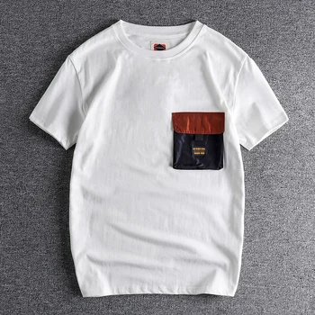 Лятна Нова японски Ретро Тяжеловесная Тениска с Къс Ръкав и джоб, Мъжка Мода, 100% Памук, Старите Свободни Ежедневни Върховете На Двойки