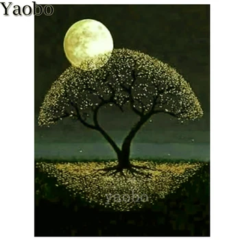 Направи си САМ 5D Диамантена Картина на Дървото на Живота Луната Златна Картина на Диамантена Мозайка Боя с Диаманти Бродерия Картина, Определени За Кръстат Бод