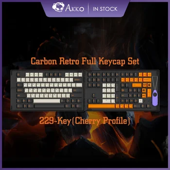 Набор от клавиатури Кепета Akko Carbon Retro 229 комбинации с Череша Профил на PBT, Двойни Пълни Капачки за механични Клавиатури с колекционерски скоростна