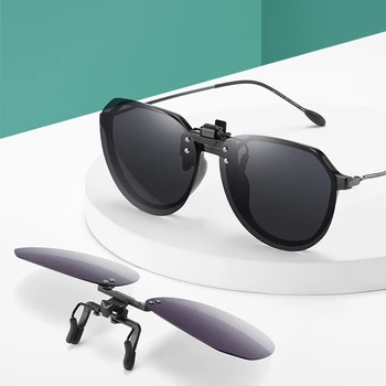 Сгъваеми Слънчеви Очила с Клипсой Поляризирани Риболовни Мъжки Gredient със Сиви Лещи За Шофиране UV400 Големи Включване на Очила за Нощно Виждане Без Рамки